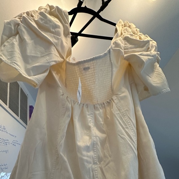 NWT Free People Cream Denim Minidress Puff Sleeve Cheyenne Sundress NEW - Picture 9 of 16